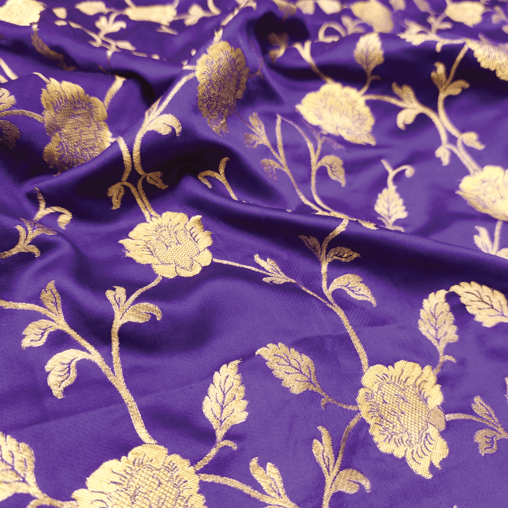 Lams-e-Noor – Pure Katan Satin Silk Floral Jaal Fabric - Zahra Maham