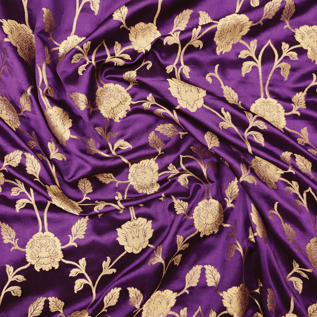 Lams-e-Noor – Pure Katan Satin Silk Floral Jaal Fabric - Zahra Maham