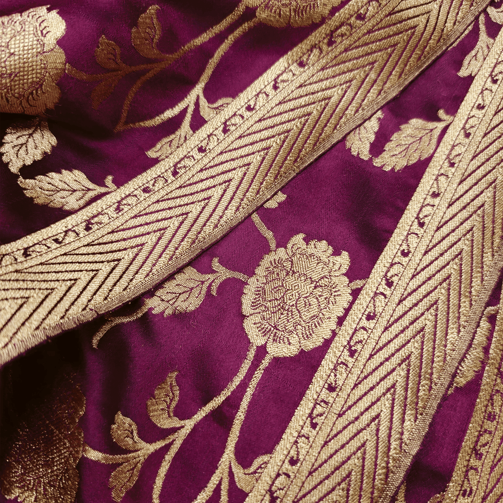 Lams-e-Noor – Pure Katan Satin Silk Floral Jaal Fabric - Zahra Maham