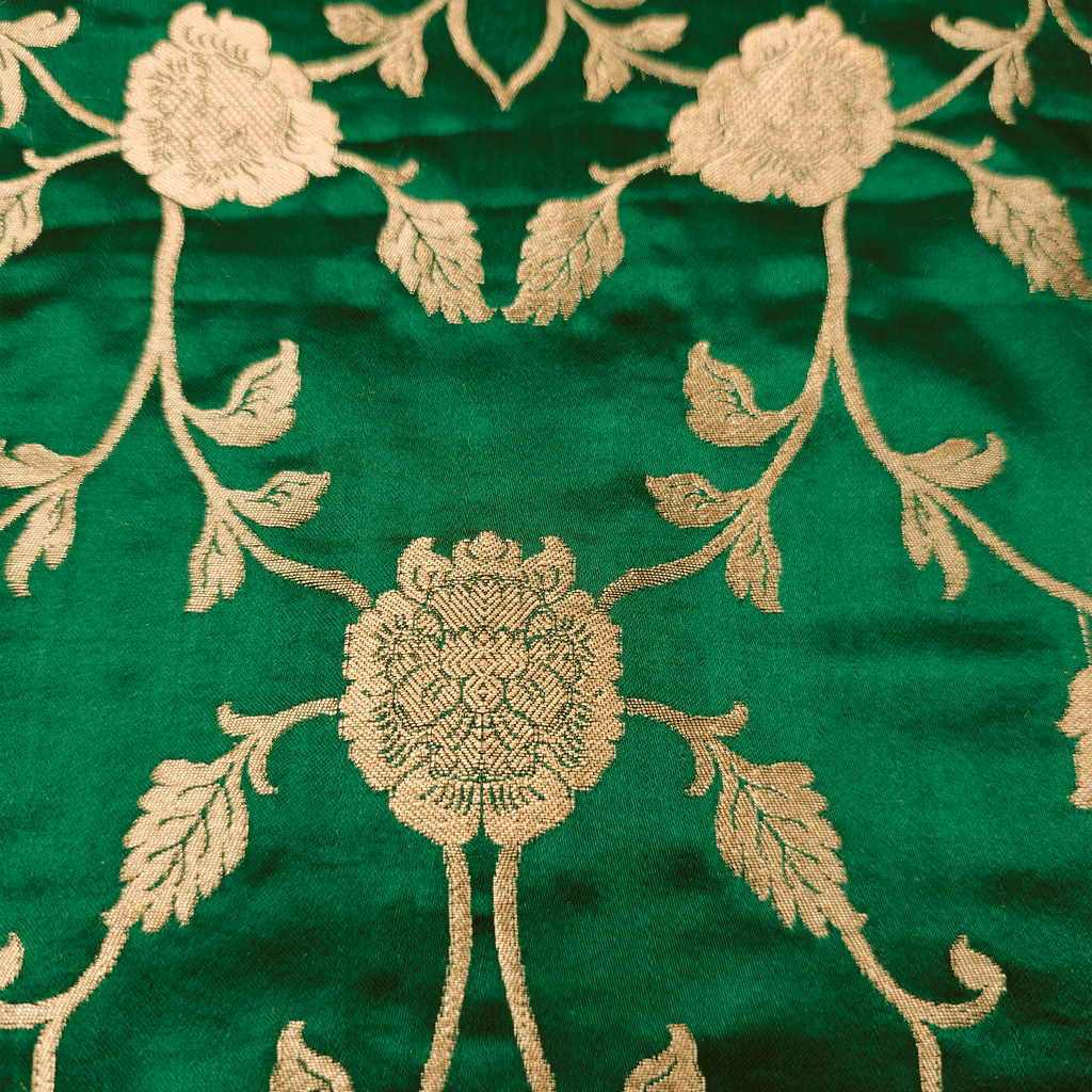 Lams-e-Noor – Pure Katan Satin Silk Floral Jaal Fabric - Zahra Maham