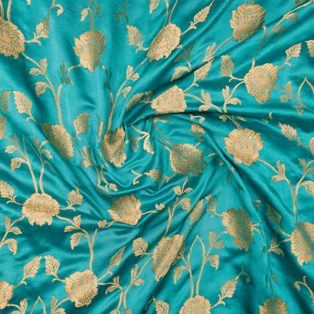 Lams-e-Noor – Pure Katan Satin Silk Floral Jaal Fabric - Zahra Maham