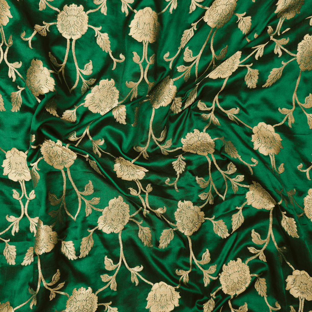 Lams-e-Noor – Pure Katan Satin Silk Floral Jaal Fabric - Zahra Maham
