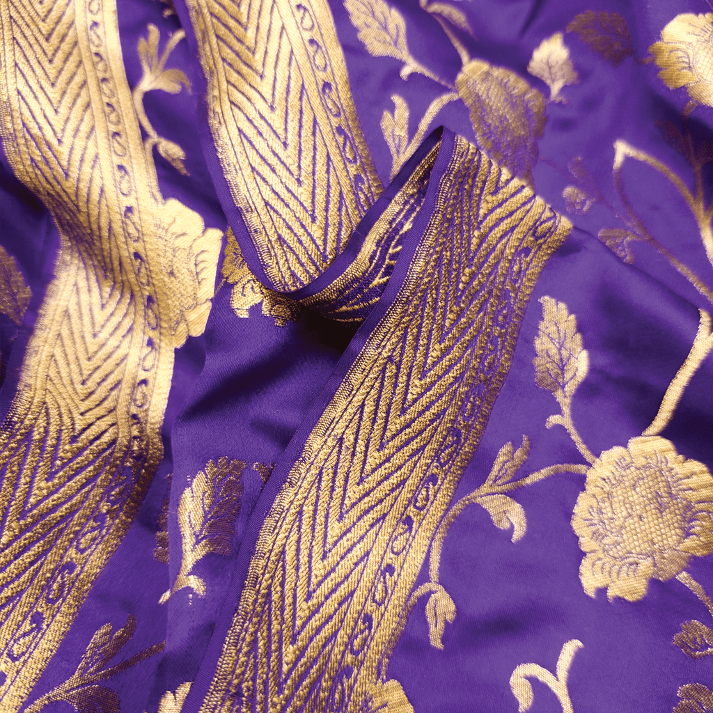 Lams-e-Noor – Pure Katan Satin Silk Floral Jaal Fabric - Zahra Maham
