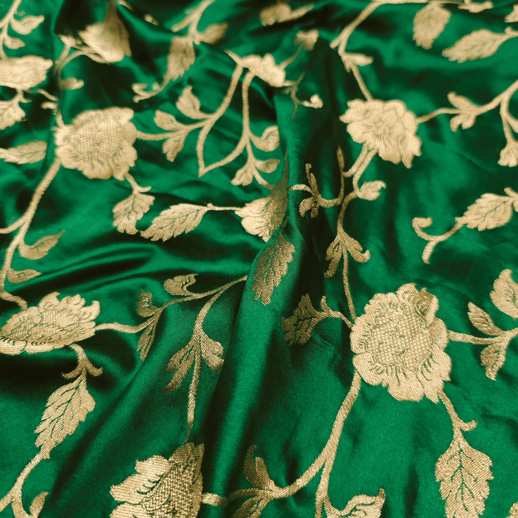 Lams-e-Noor – Pure Katan Satin Silk Floral Jaal Fabric - Zahra Maham