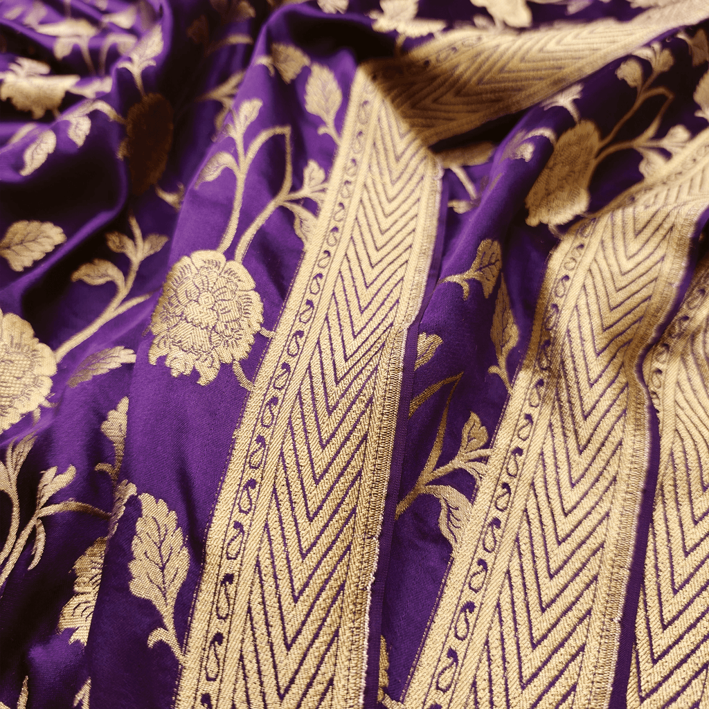 Lams-e-Noor – Pure Katan Satin Silk Floral Jaal Fabric - Zahra Maham