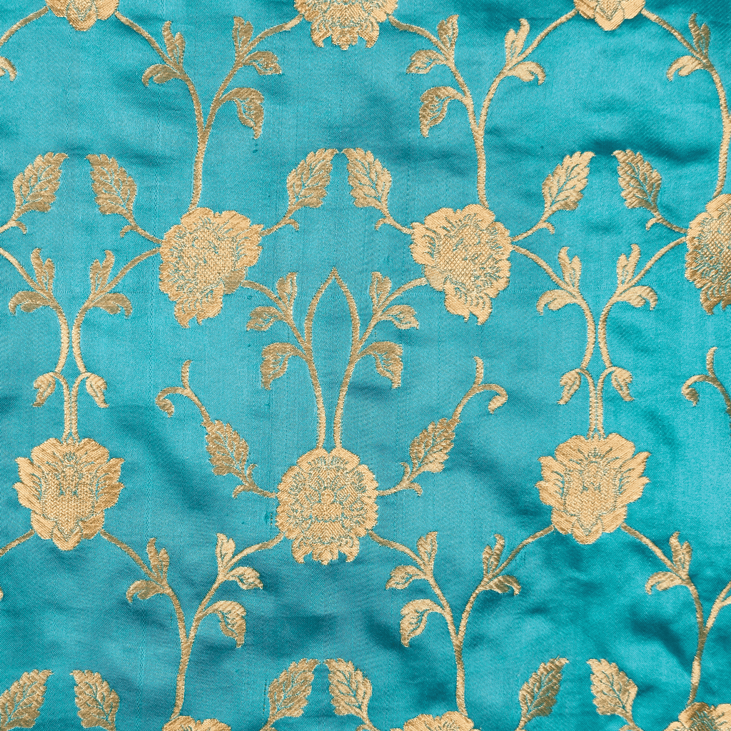 Lams-e-Noor – Pure Katan Satin Silk Floral Jaal Fabric - Zahra Maham