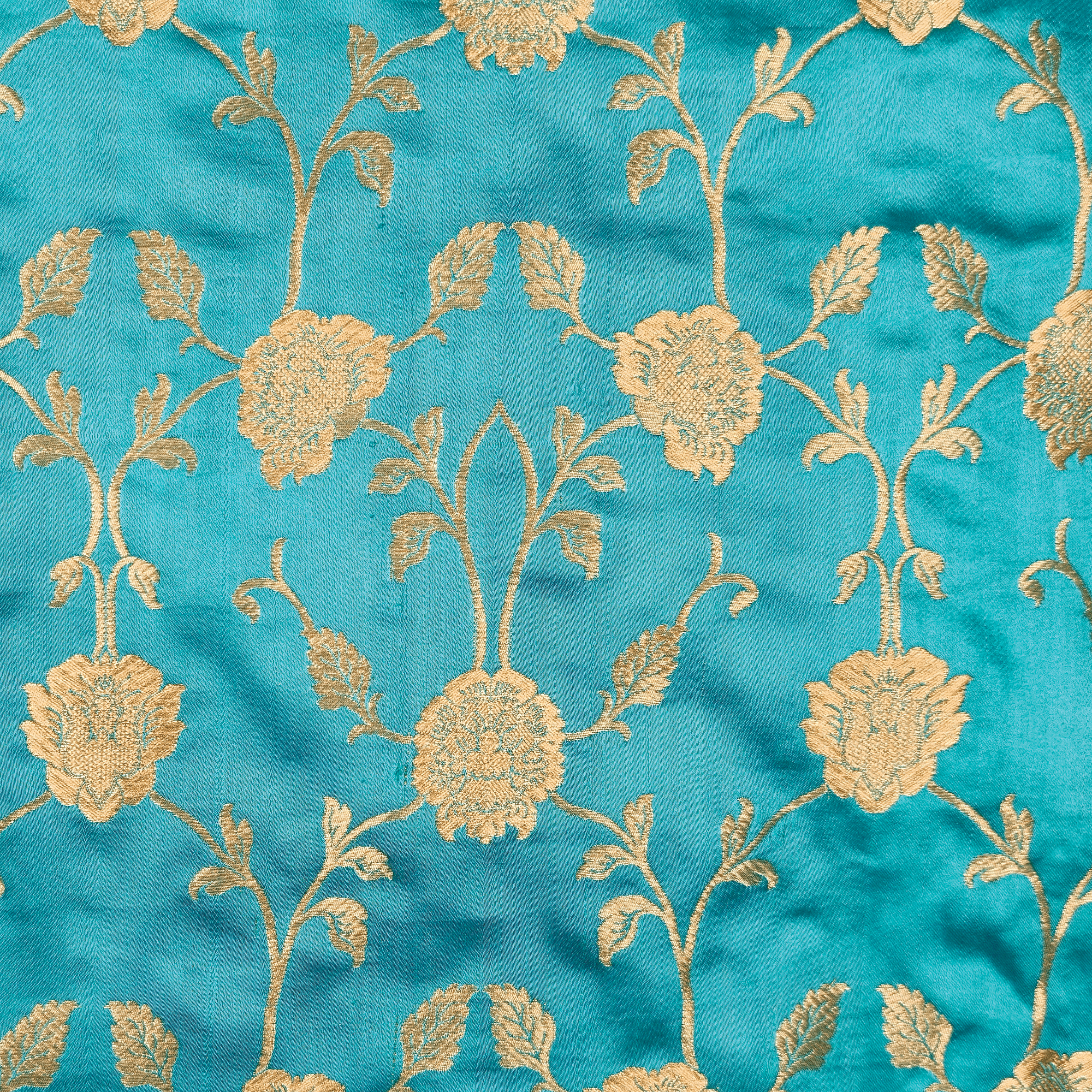 Lams-e-Noor – Pure Katan Satin Silk Floral Jaal Fabric - Zahra Maham