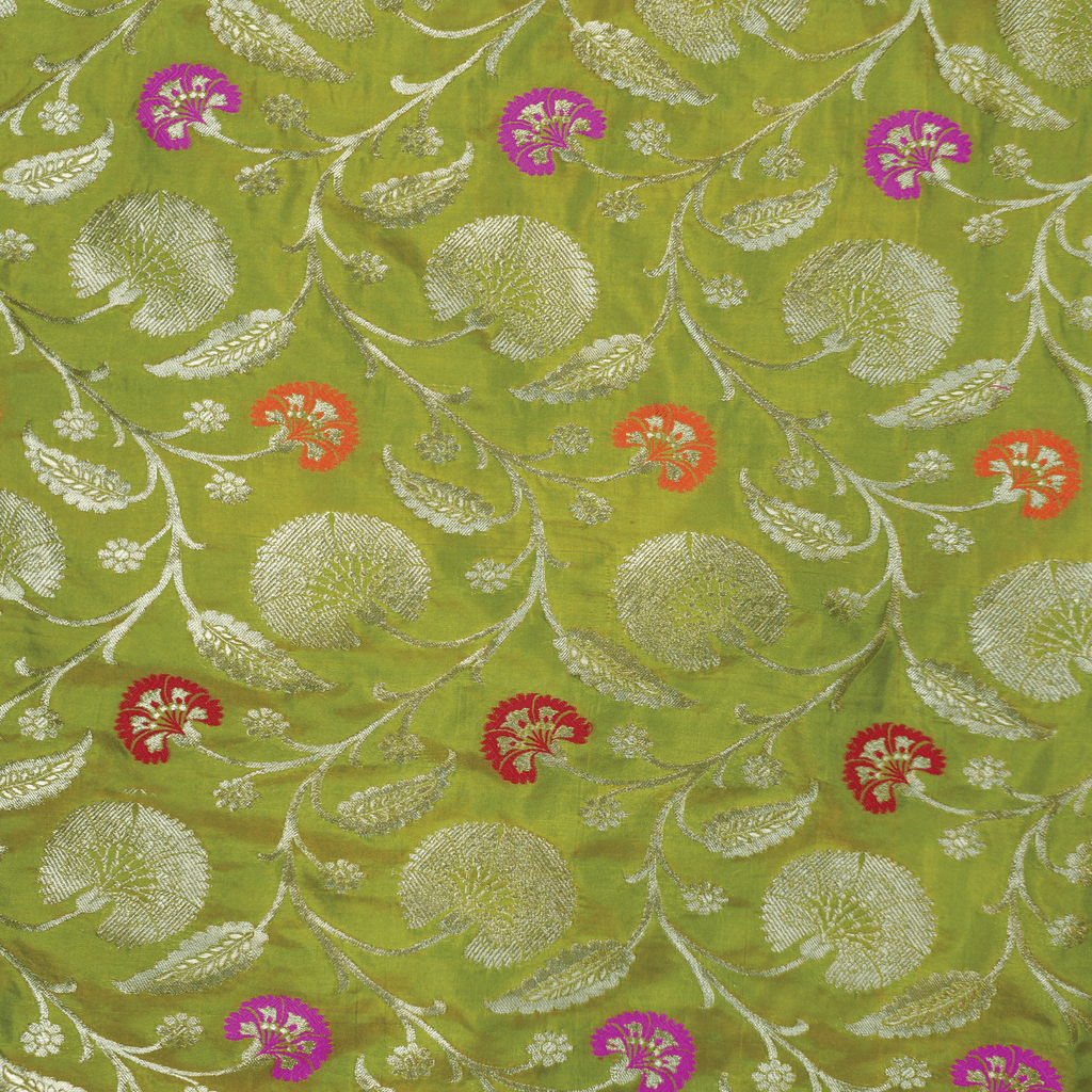 Guljaal-e-Khaalis (Green) – Pure Katan Silk Floral Jaal