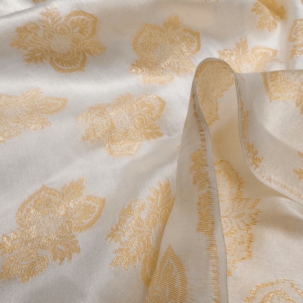 Mah-e-Kundan - Pure White Silk with Elegant Kundan Zari - Zahra Maham