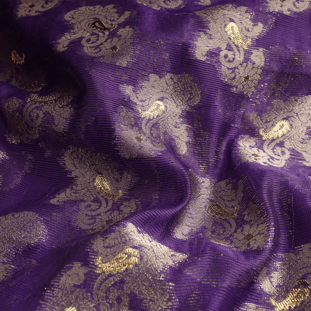 Mahveen – Loom Net Fabric with Golden Zari Bunch - Zahra Maham