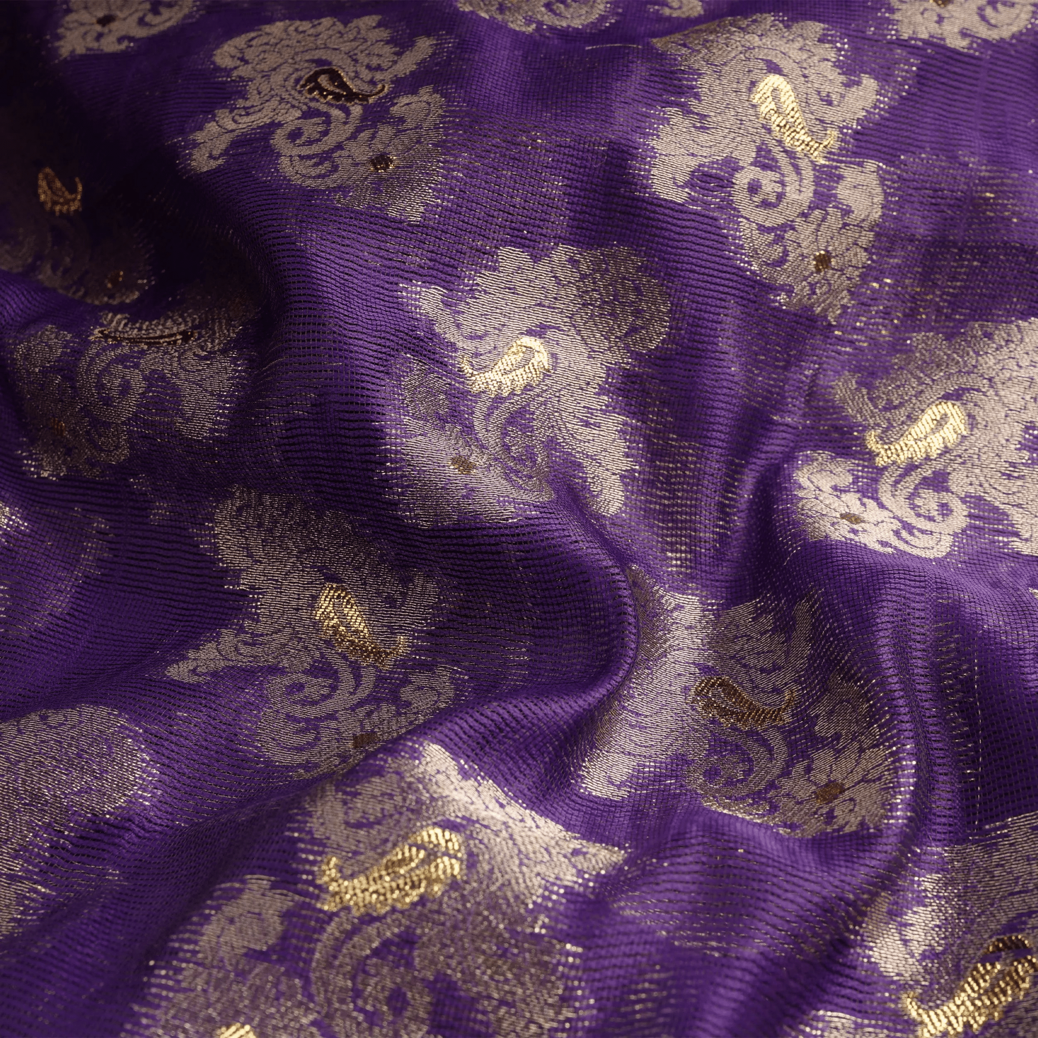 Mahveen – Loom Net Fabric with Golden Zari Bunch - Zahra Maham