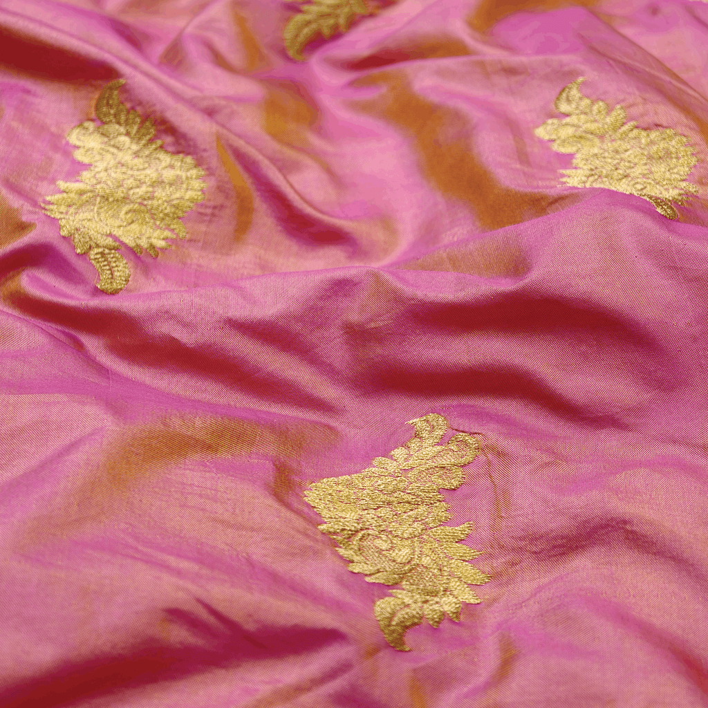 Mehr-e-Taban – Pure Katan (Dhoop Chaon Effect) Silk with Mughal Bunch - Zahra Maham