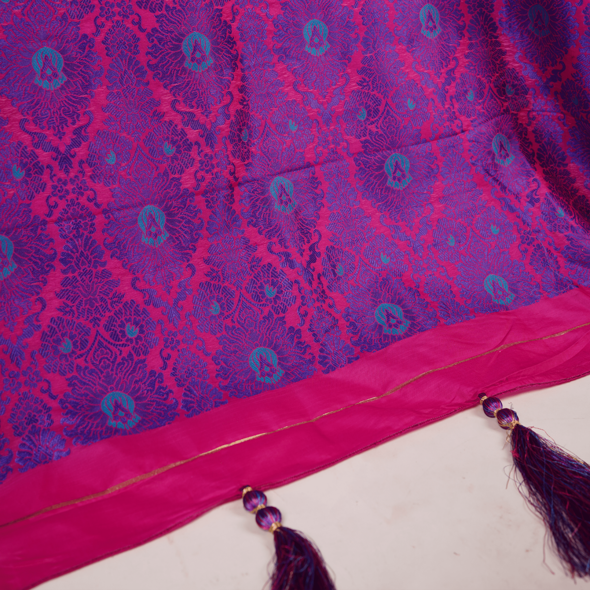 Mehrbano – Blended Katan Mughal Shawl with Tassels - Zahra Maham
