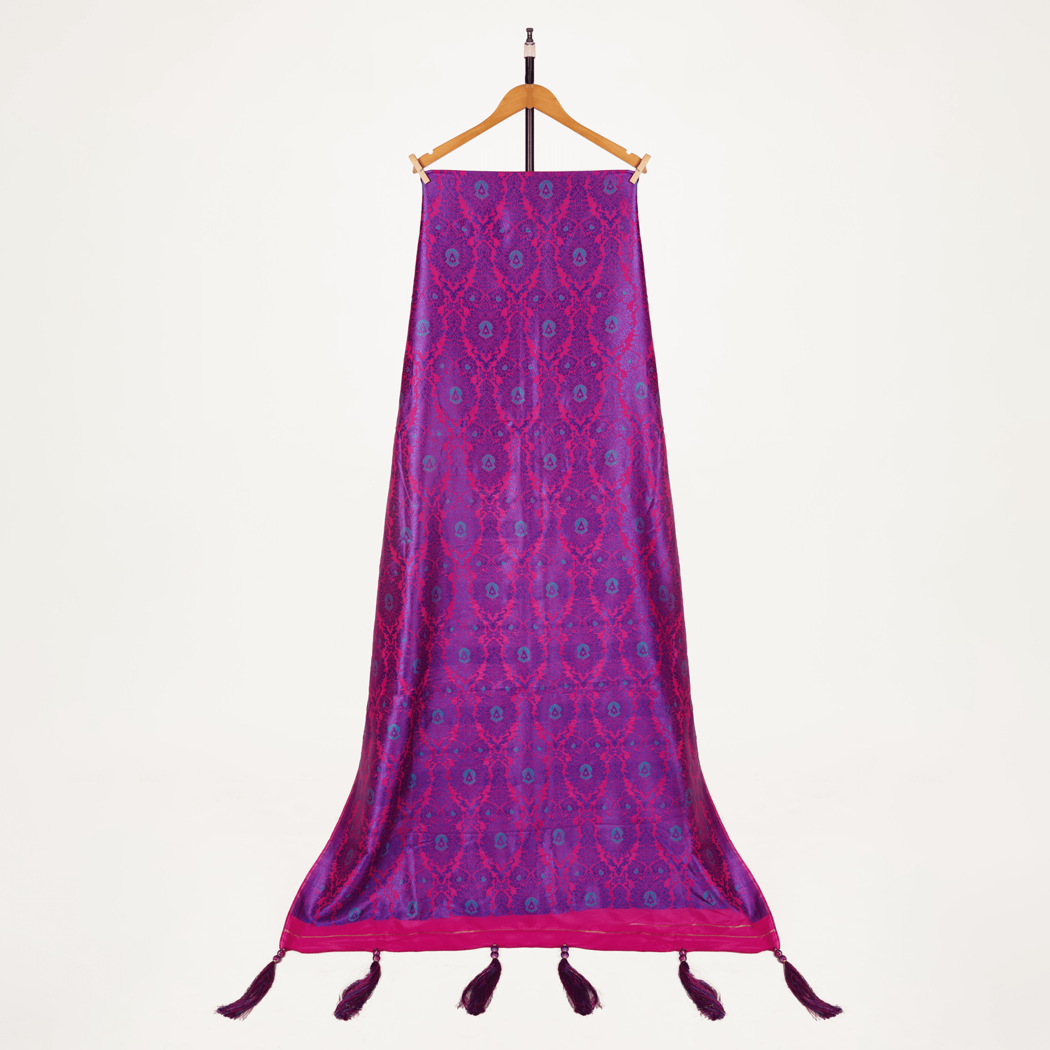 Mehrbano – Blended Katan Mughal Shawl with Tassels - Zahra Maham