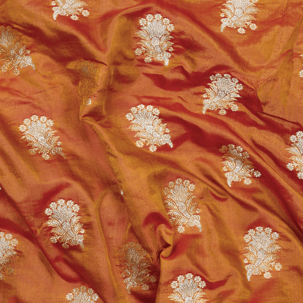 Mehrunisa Fleuristan Katan Silk (Dual Tone Rust) - Zahra Maham
