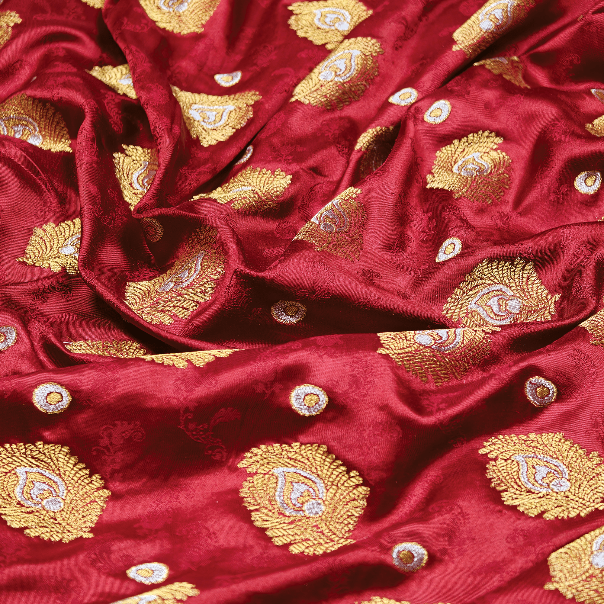 Morjal – Self Jamawar Katan Satin with Peacock Feather Buti - Zahra Maham