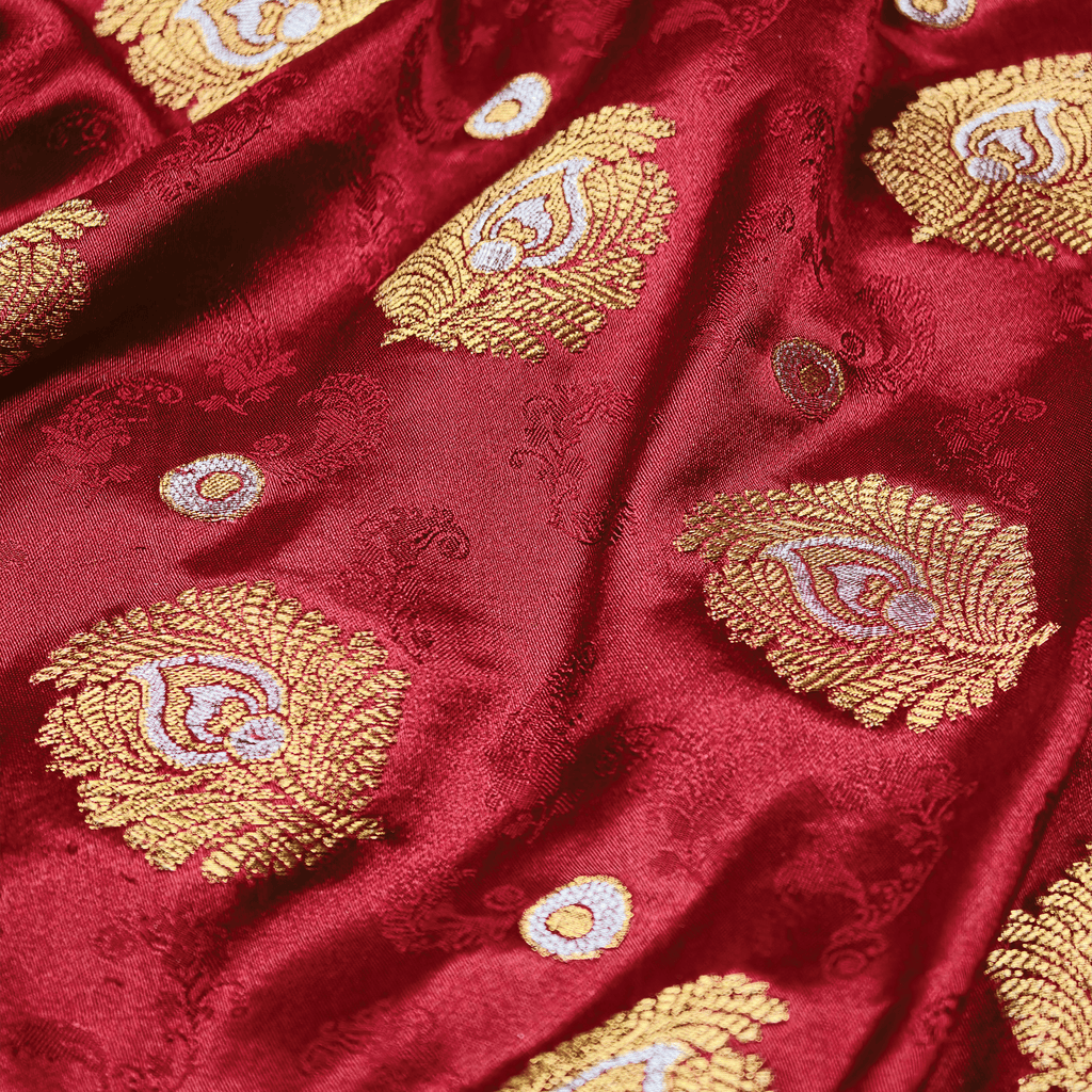 Morjal – Self Jamawar Katan Satin with Peacock Feather Buti - Zahra Maham
