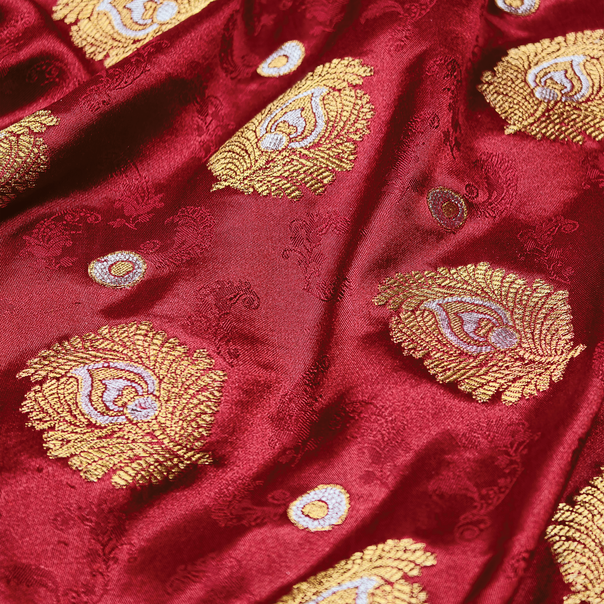 Morjal – Self Jamawar Katan Satin with Peacock Feather Buti - Zahra Maham