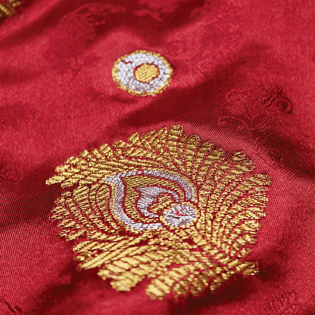 Morjal – Self Jamawar Katan Satin with Peacock Feather Buti - Zahra Maham