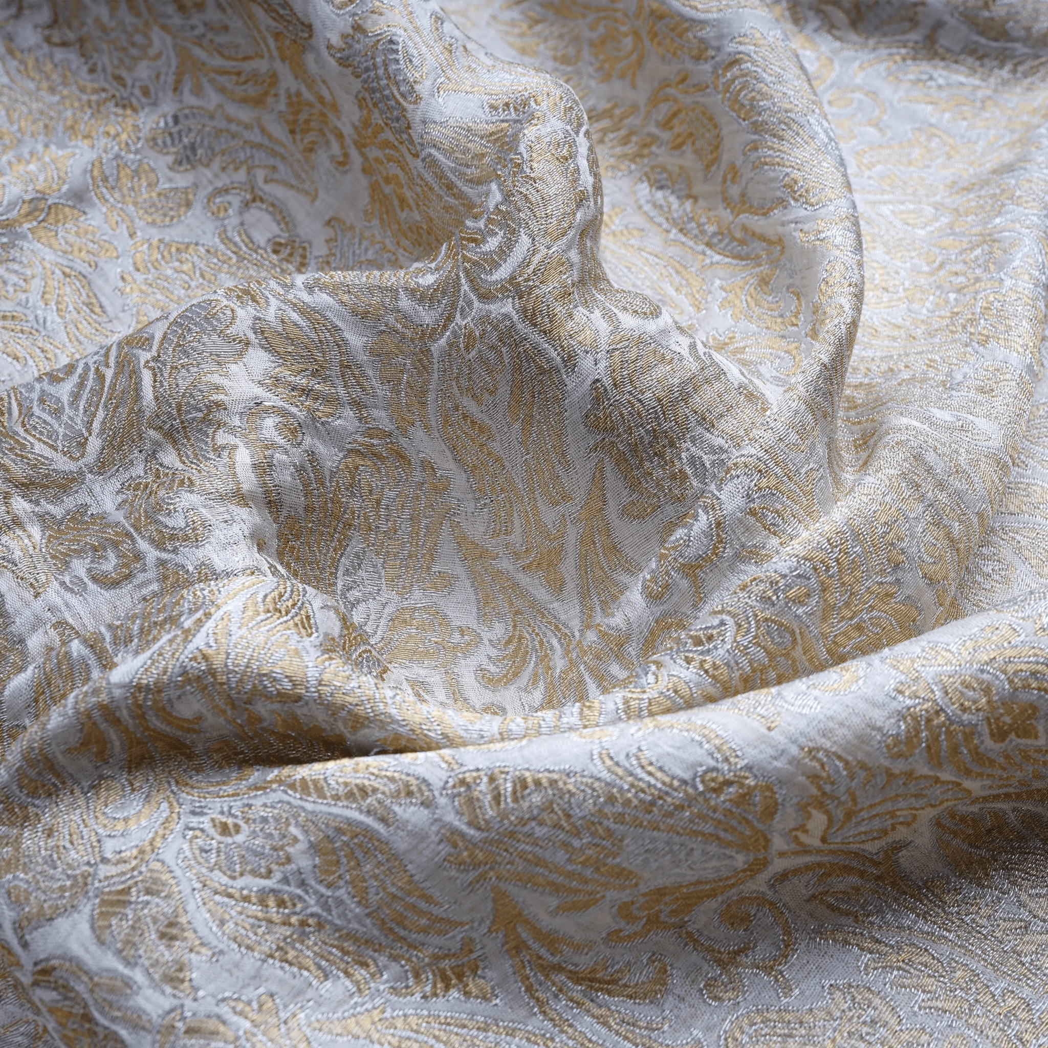 Naqsh-e-Sultaana – Pure Katan Atlas (Mughal Pattern | 3-Color Thread | Golden & Silver Zari) - Zahra Maham