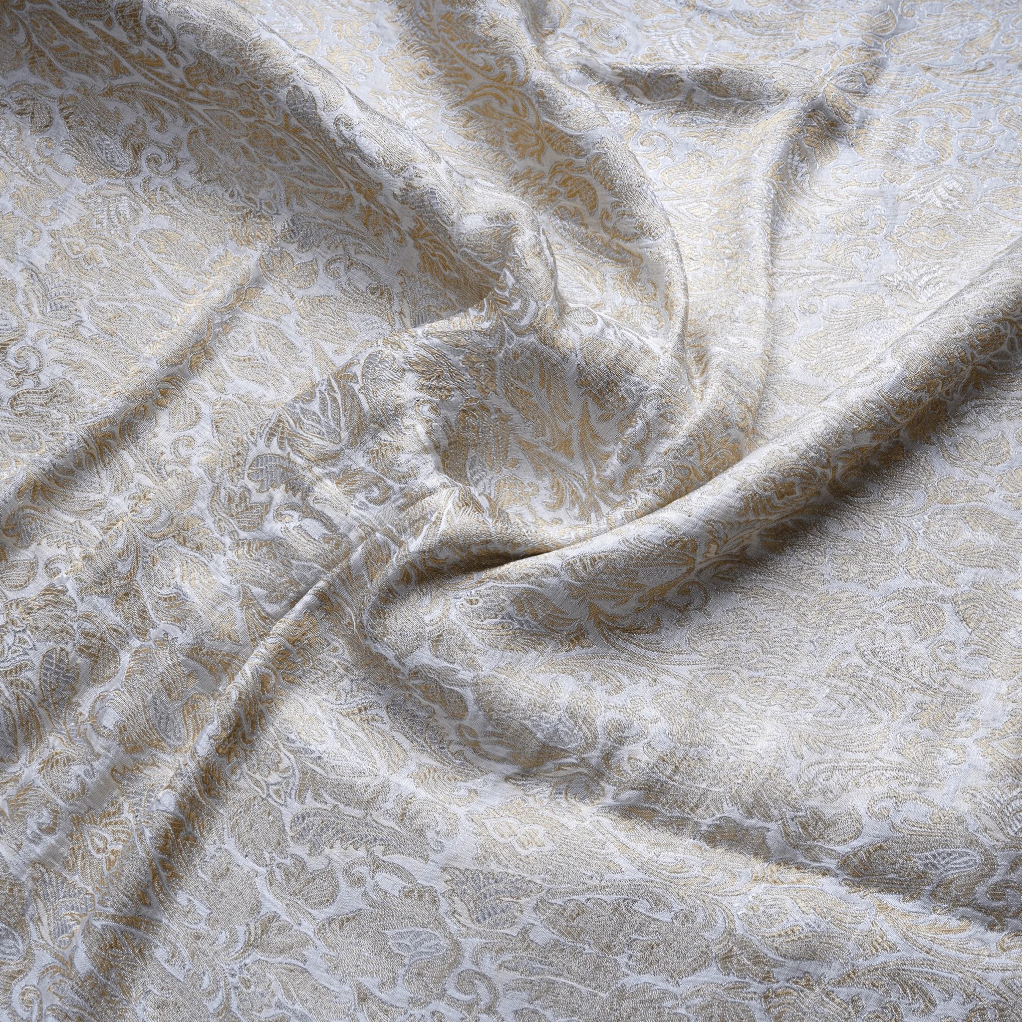 Naqsh-e-Sultaana – Pure Katan Atlas (Mughal Pattern | 3-Color Thread | Golden & Silver Zari) - Zahra Maham