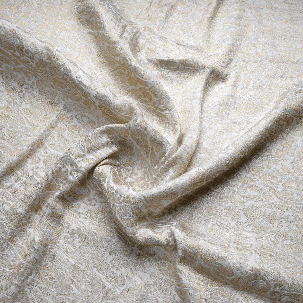Naqsh-e-Sultaana – Pure Katan Atlas (Mughal Pattern | 3-Color Thread | Golden & Silver Zari) - Zahra Maham