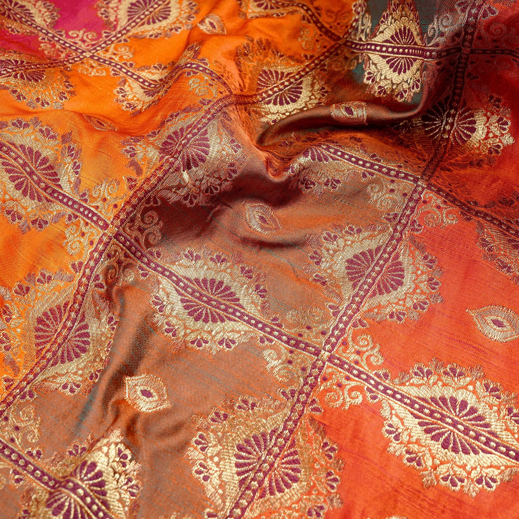 Noor-e-Kesar – Blended Katan Satin with Floral Zari Work - Zahra Maham