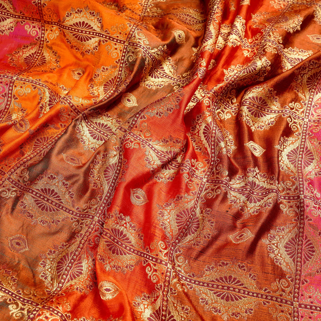 Noor-e-Kesar – Blended Katan Satin with Floral Zari Work - Zahra Maham
