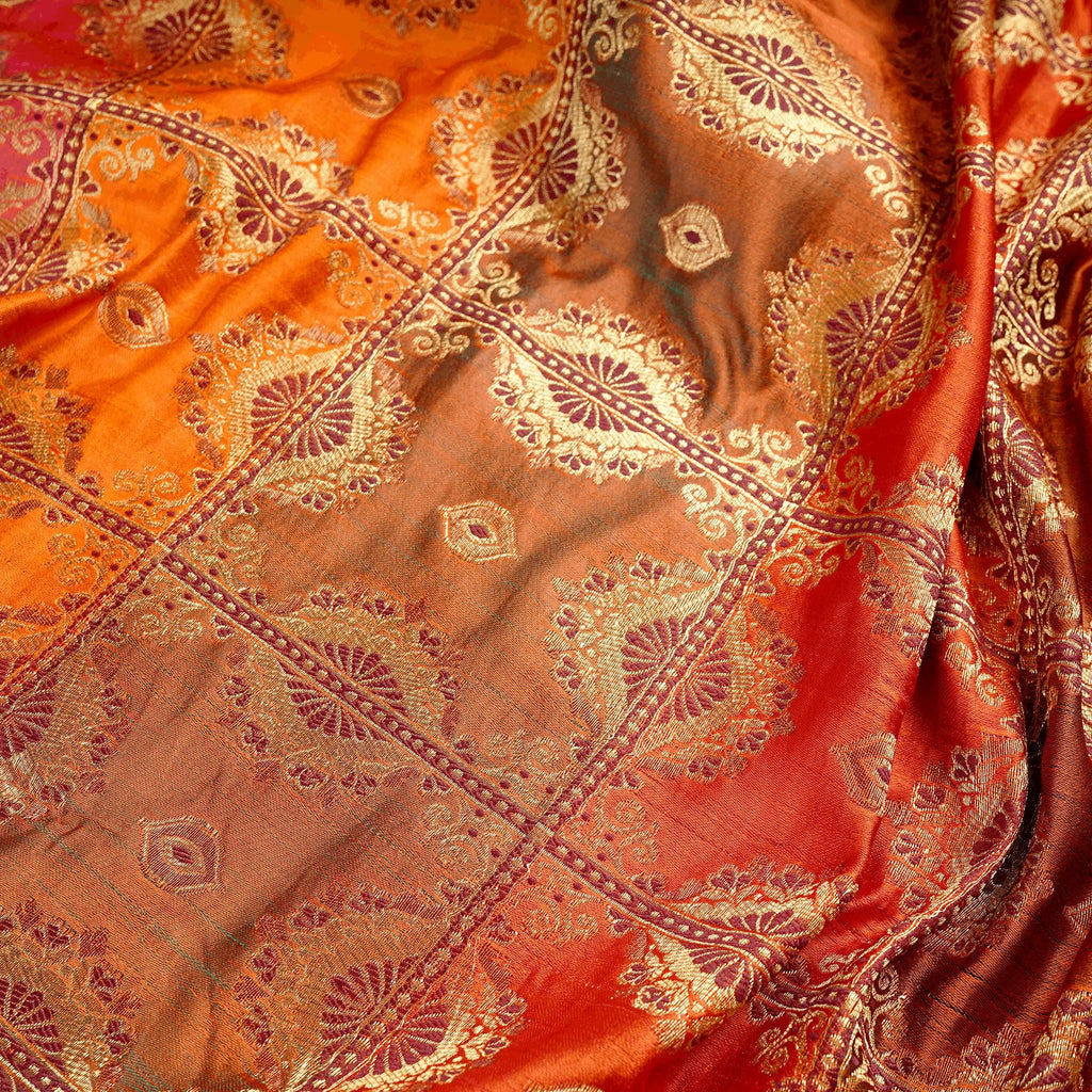Noor-e-Kesar – Blended Katan Satin with Floral Zari Work - Zahra Maham