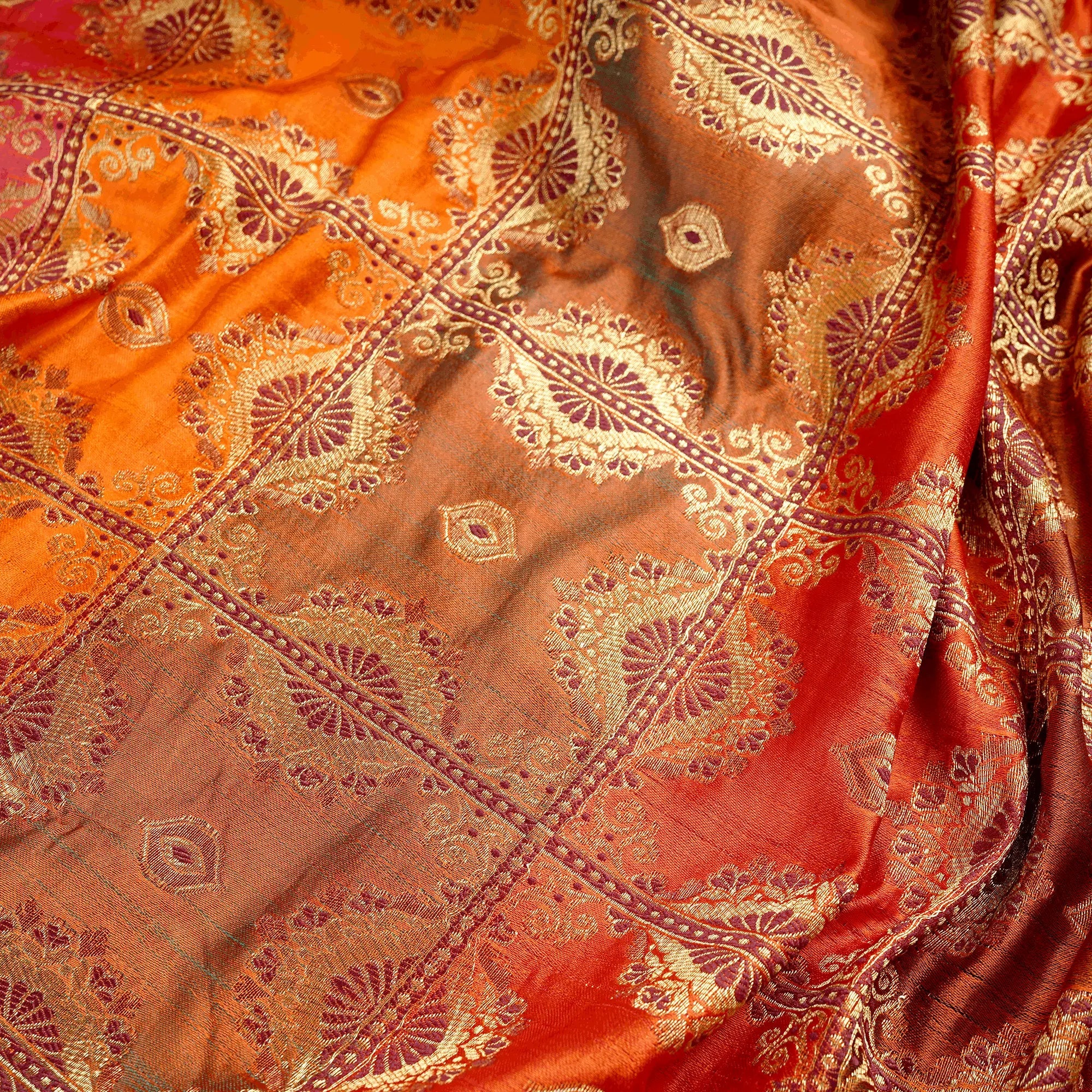 Noor-e-Kesar – Blended Katan Satin with Floral Zari Work - Zahra Maham