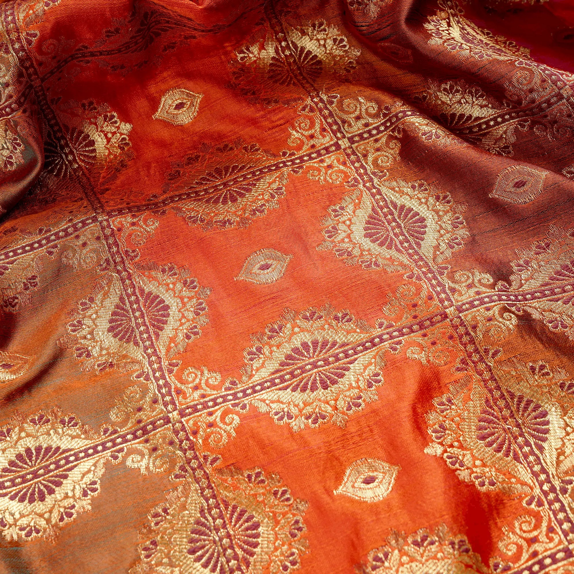 Noor-e-Kesar – Blended Katan Satin with Floral Zari Work - Zahra Maham