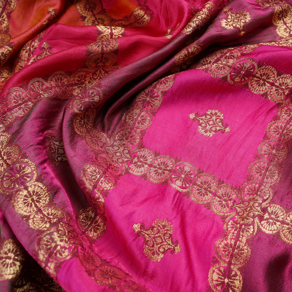 Nura – Blended Katan Satin with Floral Zari Work - Zahra Maham