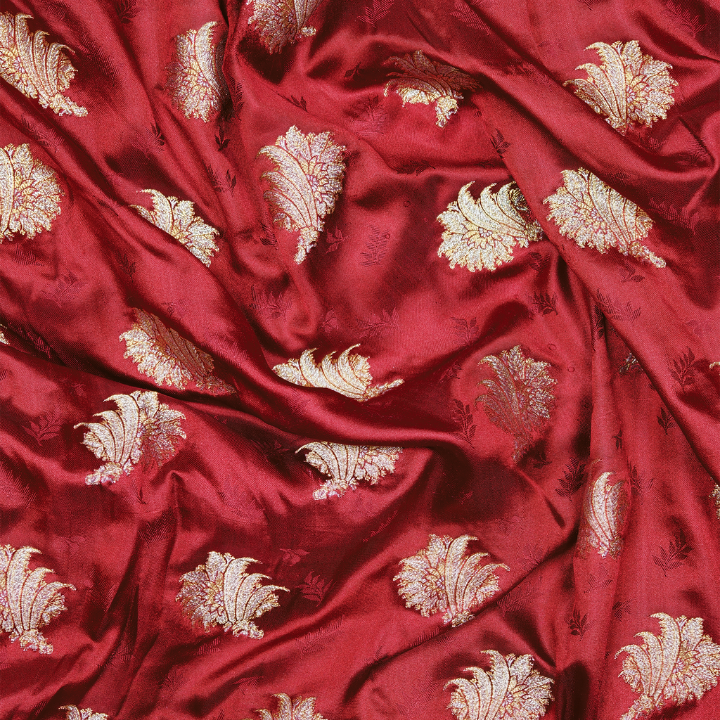 Gulzaar Self Jamawar Katan Satin with Floral Buti