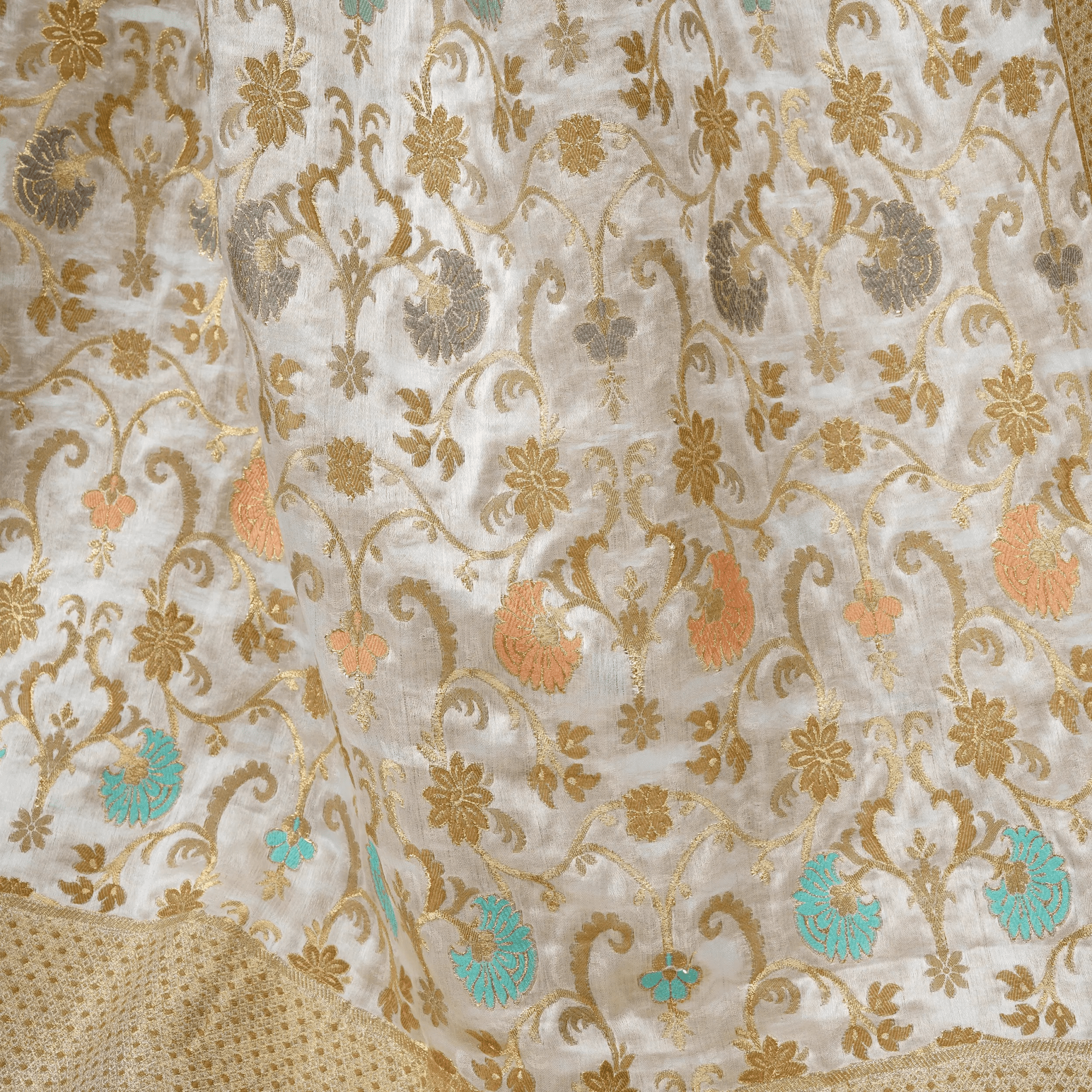 Phoolkaar – Satin Katan Chiffon Shawl - Zahra Maham