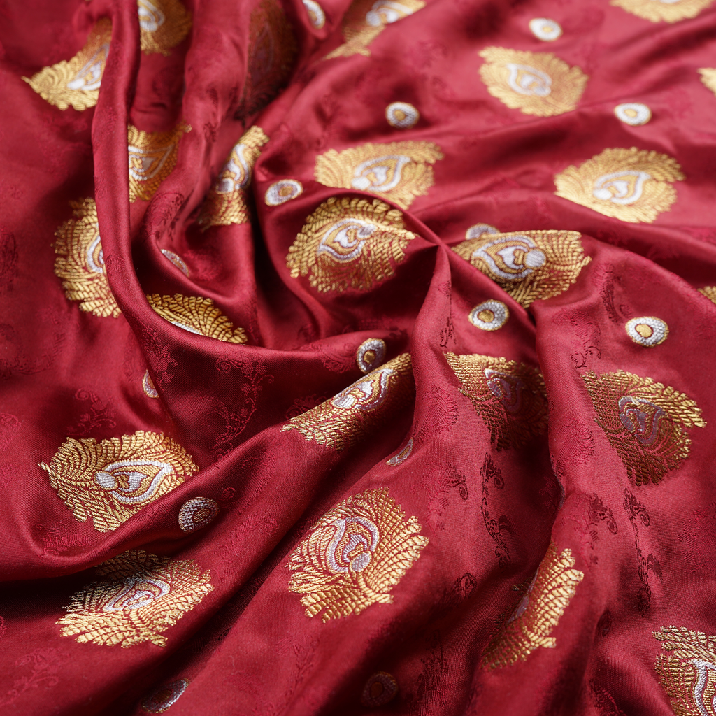 Morjaal – Self Jamawar Katan Satin with Peacock Feather Buti