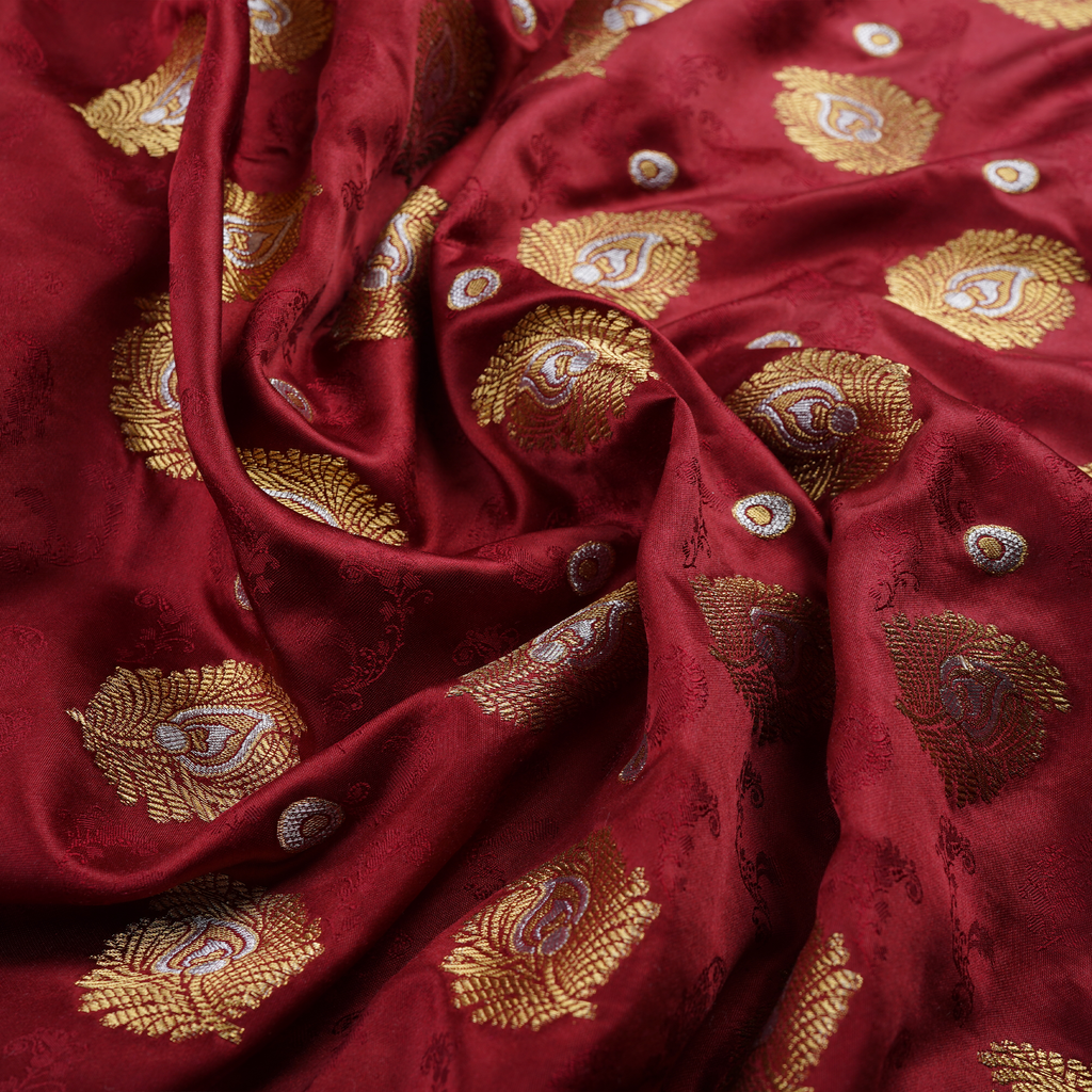 Morjaal – Self Jamawar Katan Satin with Peacock Feather Buti
