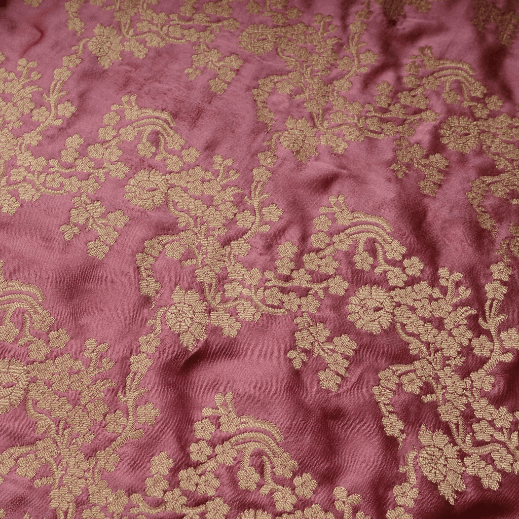 Rang-e-Abrisham – Pure Satin Fabric (Yarn Dyed with Golden Zari) - Zahra Maham