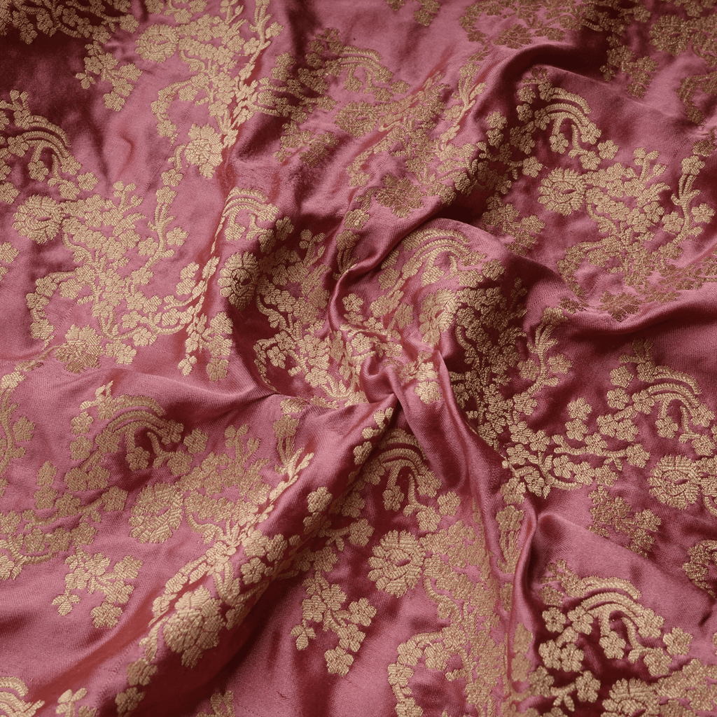Rang-e-Abrisham – Pure Satin Fabric (Yarn Dyed with Golden Zari) - Zahra Maham