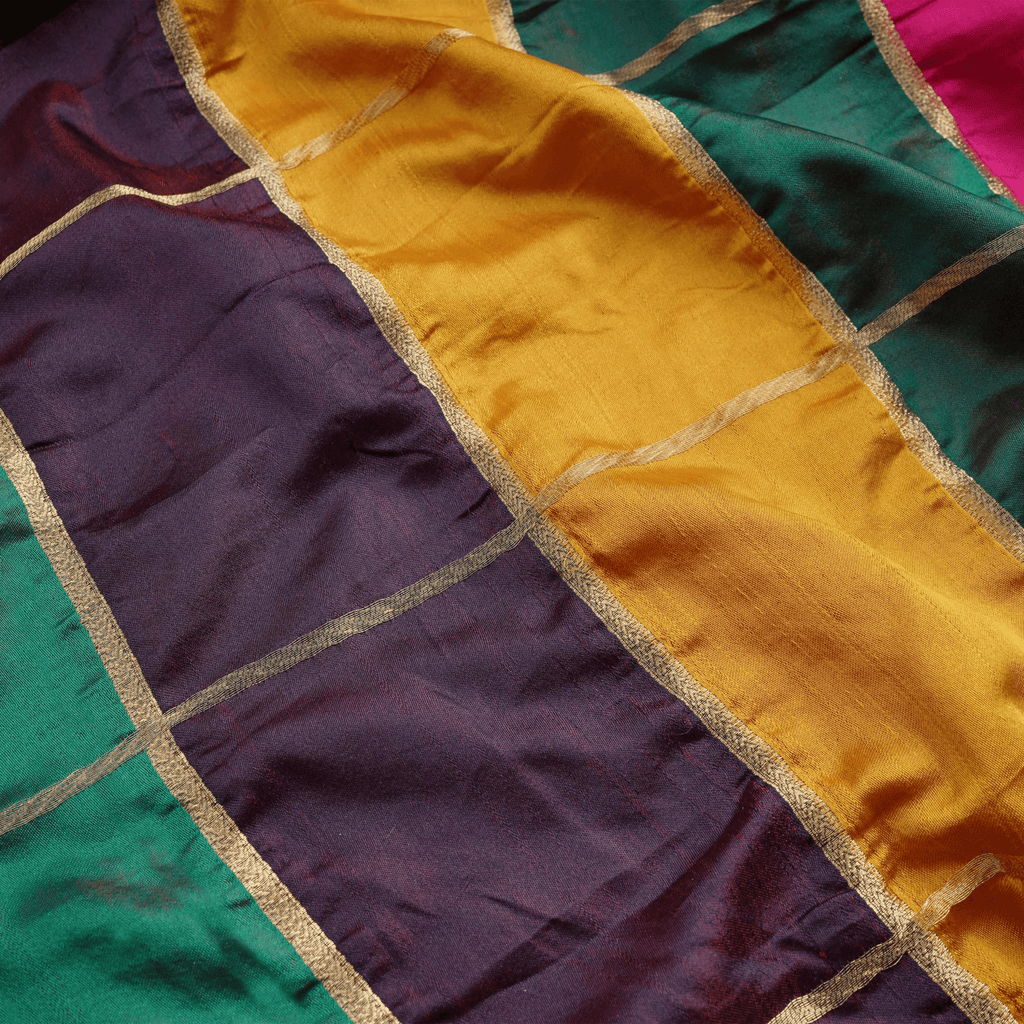 Rang-e-Falak – Pure Mulberry Satin silk (Rangoli Box Pattern | Zari Lines) - Zahra Maham