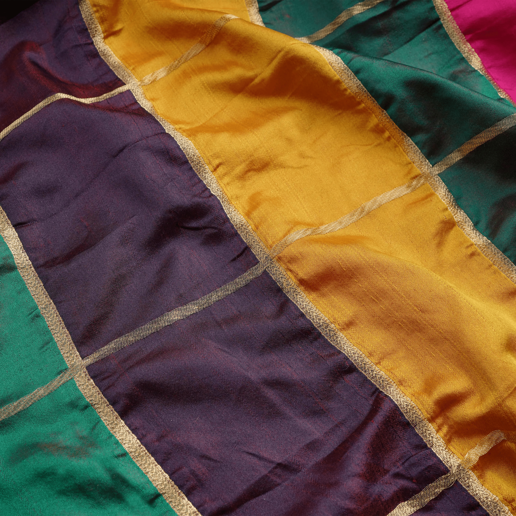 Rang-e-Falak – Pure Mulberry Satin silk (Rangoli Box Pattern | Zari Lines) - Zahra Maham