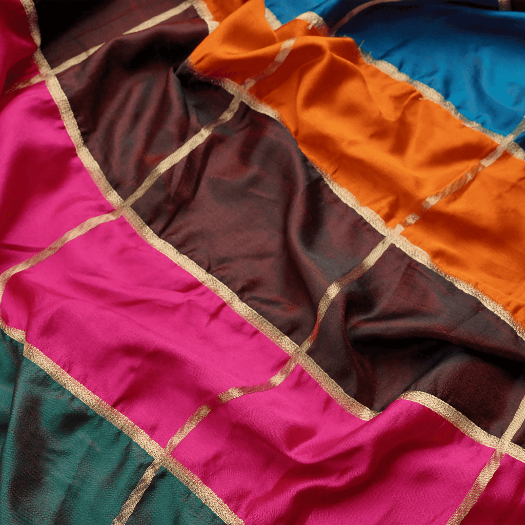 Rang-e-Falak – Pure Mulberry Satin silk (Rangoli Box Pattern | Zari Lines) - Zahra Maham