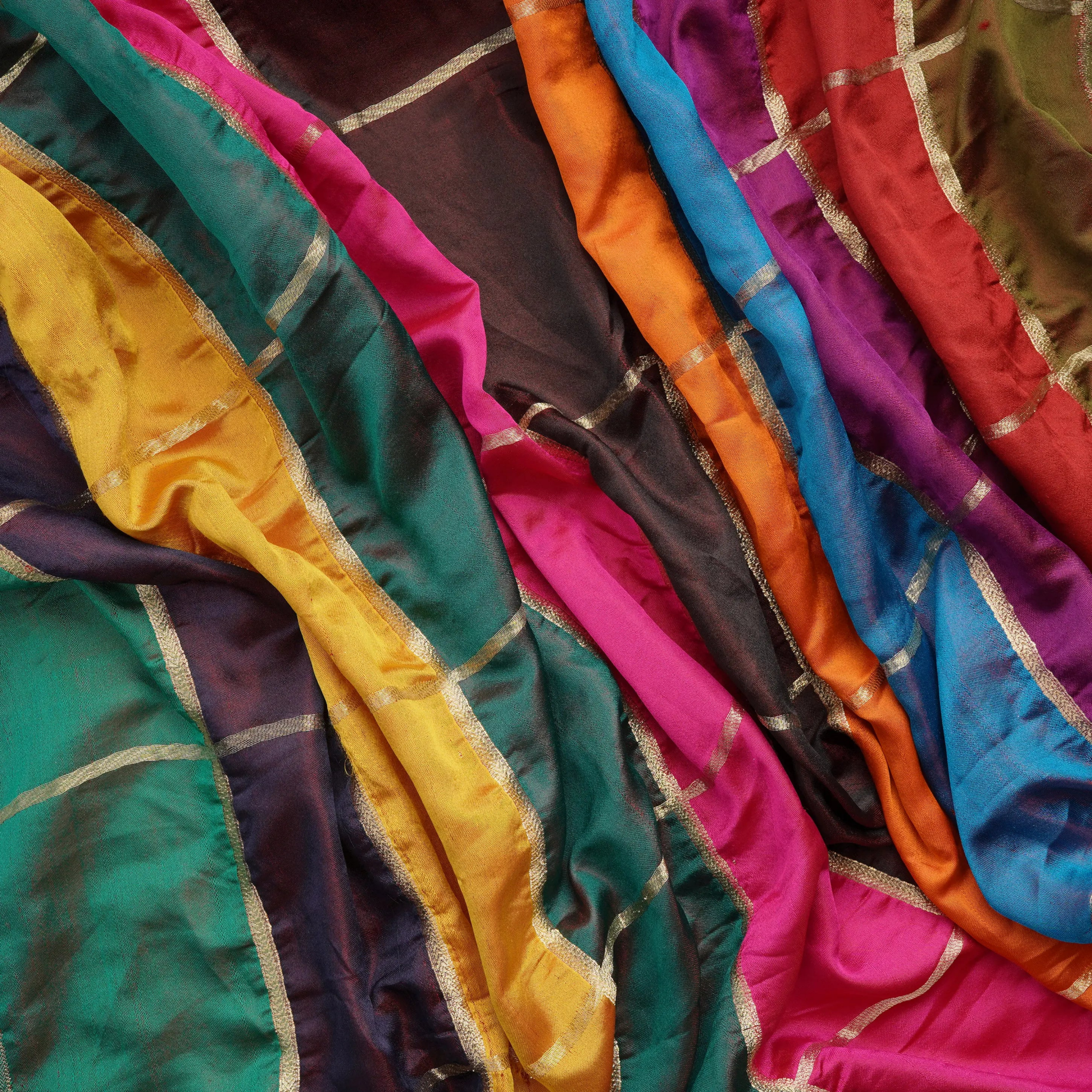 Rang-e-Falak – Pure Mulberry Satin silk (Rangoli Box Pattern | Zari Lines) - Zahra Maham