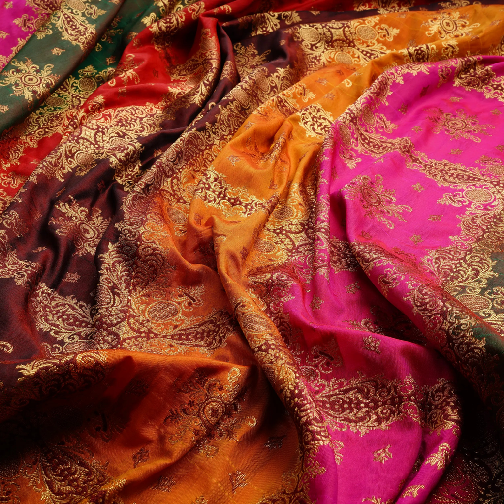 Rang-e-Gul – Lightweight Katan with Floral Zari Work - Zahra Maham