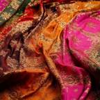 Rang-e-Gul – Lightweight Katan with Floral Zari Work - Zahra Maham