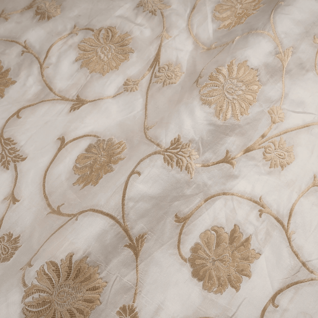 Rang-e-Jameel– Pure Katan Poth (Yarn Dyed | Floral Jaal | 3-Color Thread | Golden & Silver Zari) - Zahra Maham