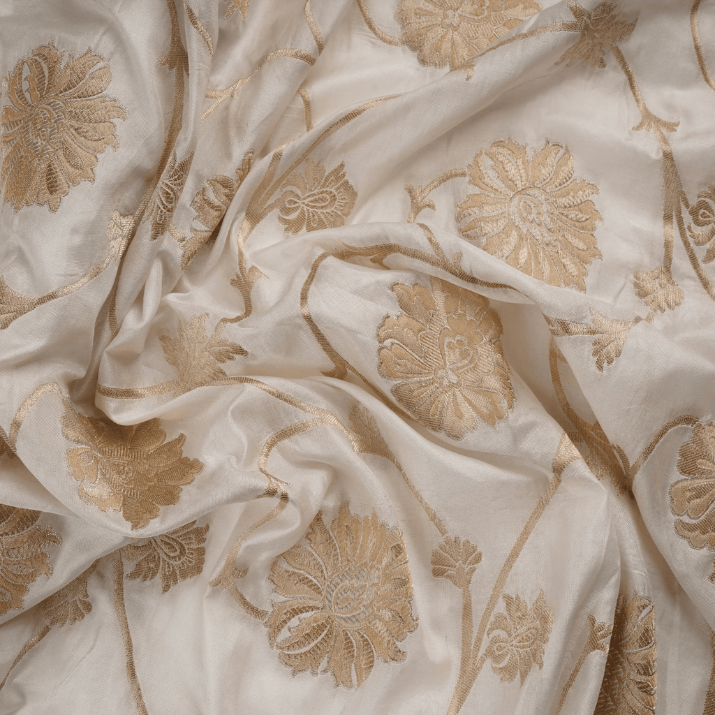 Rang-e-Jameel– Pure Katan Poth (Yarn Dyed | Floral Jaal | 3-Color Thread | Golden & Silver Zari) - Zahra Maham