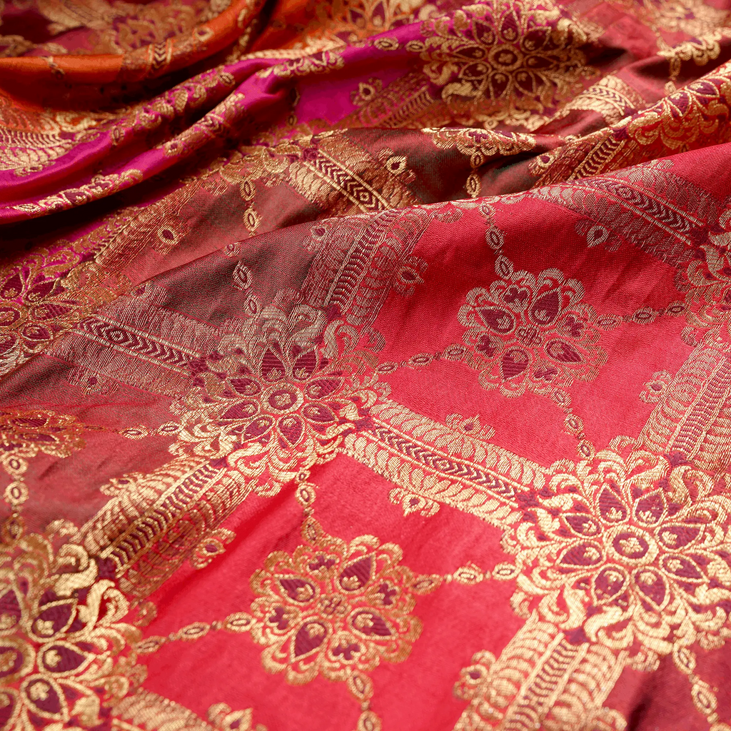 Rang-e-Lala – Blended Katan satin with Floral Zari Work - Zahra Maham
