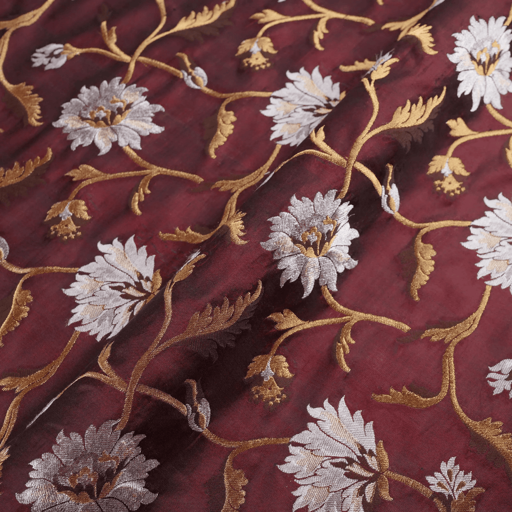 Rang-e-Shumar– Pure Katan Poth (Yarn Dyed | Floral Jaal | 4-Color Thread | Golden & Silver Zari) - Zahra Maham