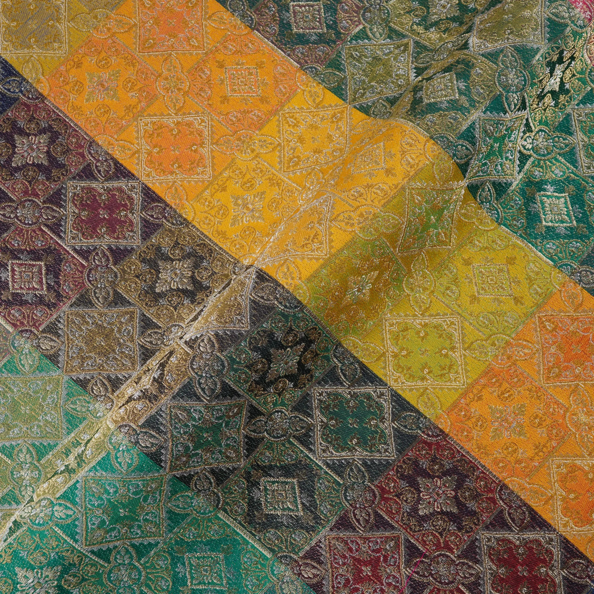 Rangmahal – Pure Katan Satin Multicolor Threads with Gold & Silver Zari (Limited Edition) - Zahra Maham
