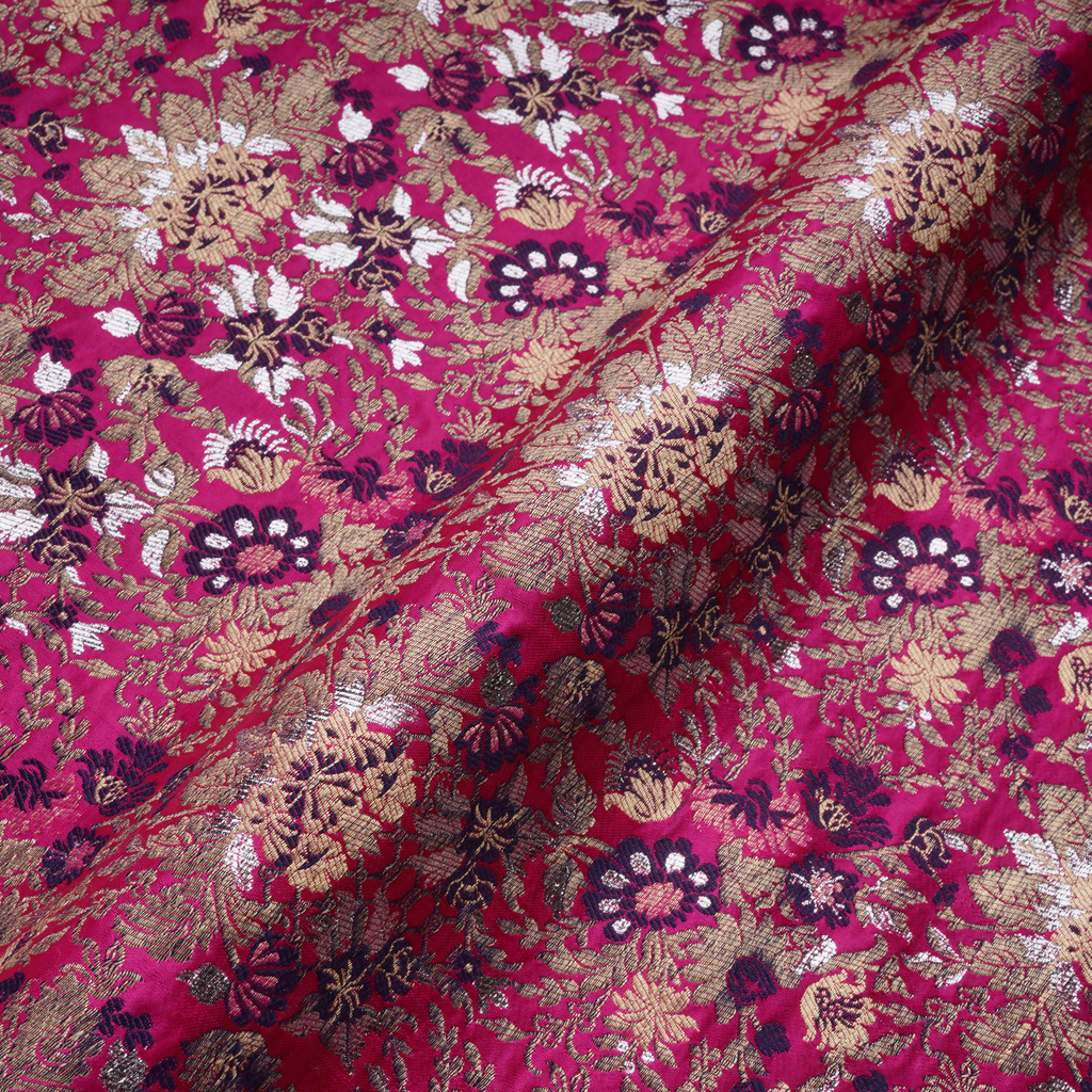 Neel-Gulzar – Pure Katan Satin (Heavyweight | Indigo Floral Jaal | Golden & Silver Zari)